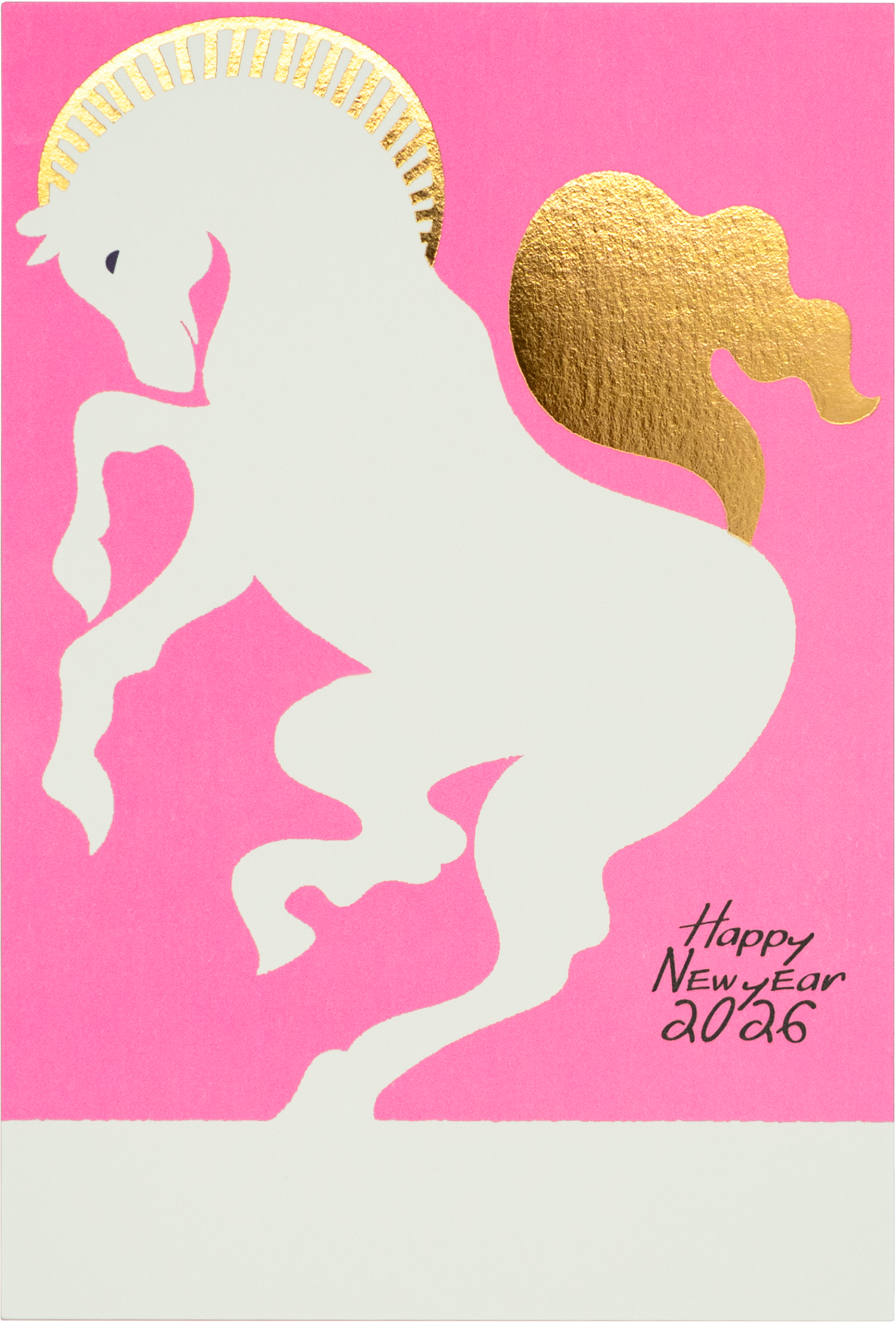2026私製年賀状　白馬ピンク