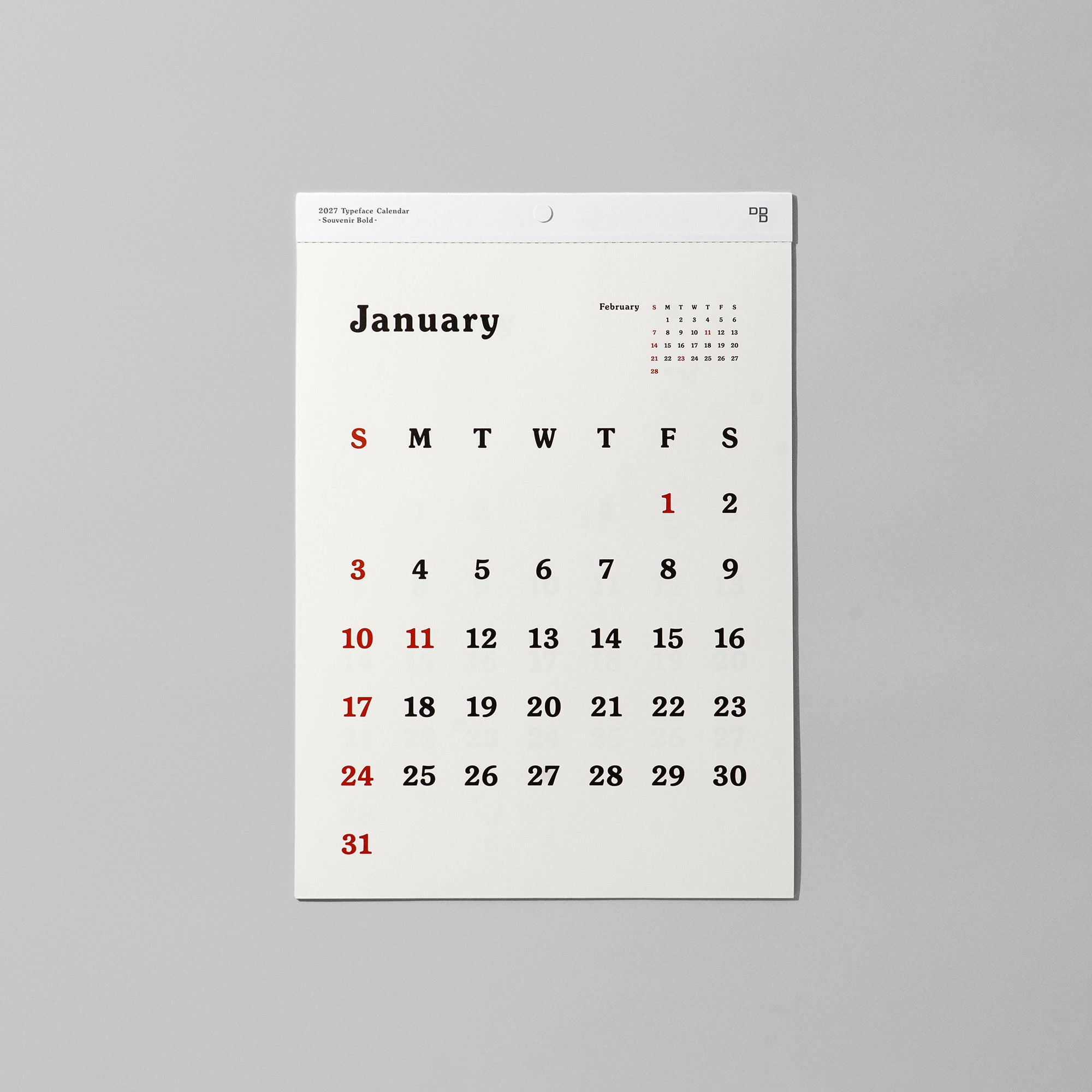 2027 Typeface Calendar「Souvenir Bold」 壁掛けカレンダー
