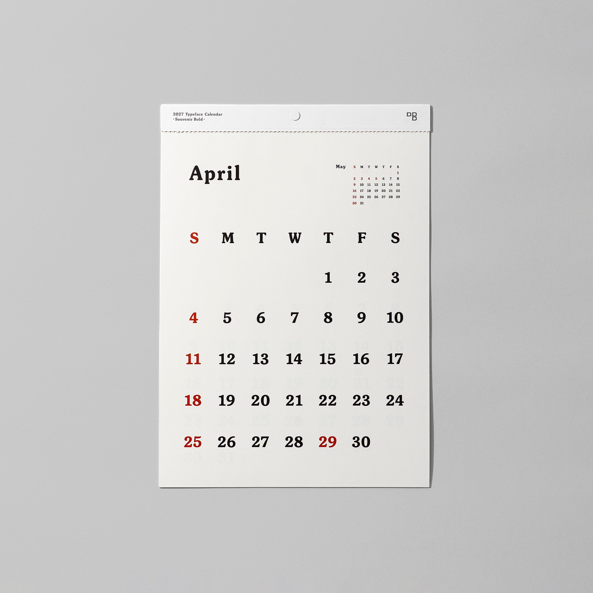 2027 Typeface Calendar「Souvenir Bold」