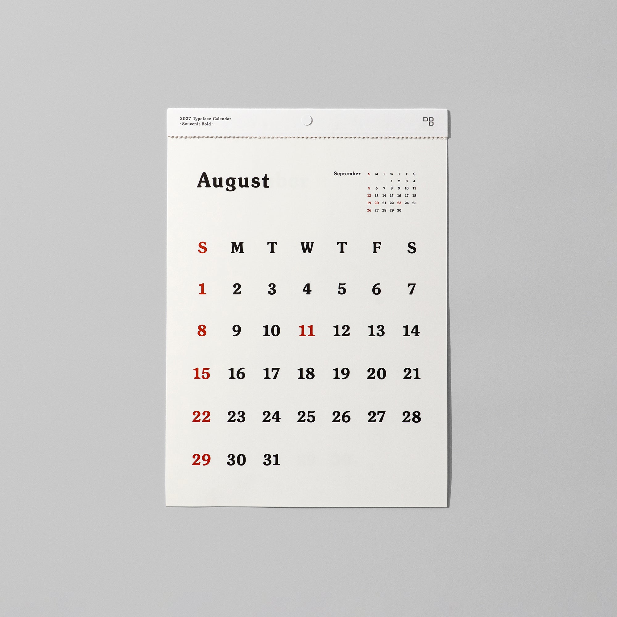 2027 Typeface Calendar「Souvenir Bold」
