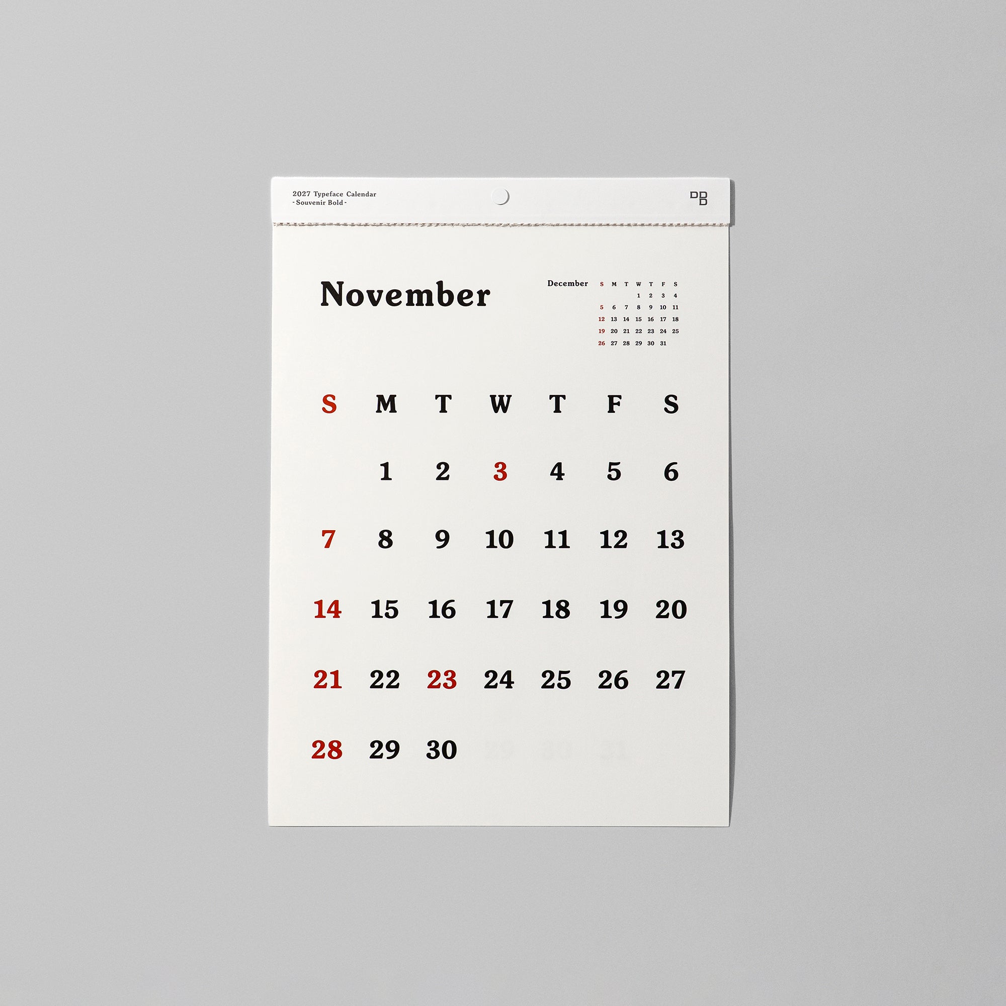 2027 Typeface Calendar「Souvenir Bold」